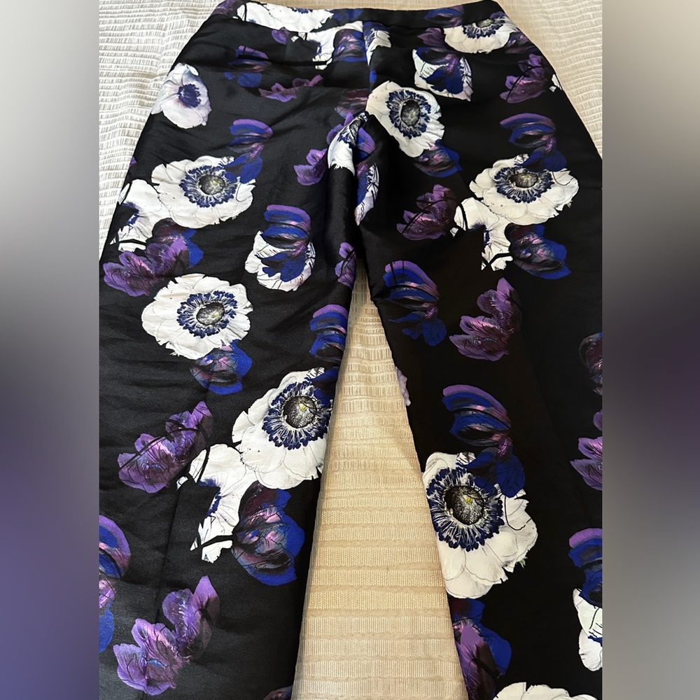 J.Crew Black and Purple Floral Ankle Length Pants Size 6